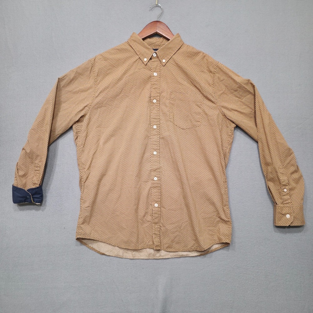 Ferruche Men's Brown Long Sleeve Button Up Flip Cuff Stretch Shirt Size Large
